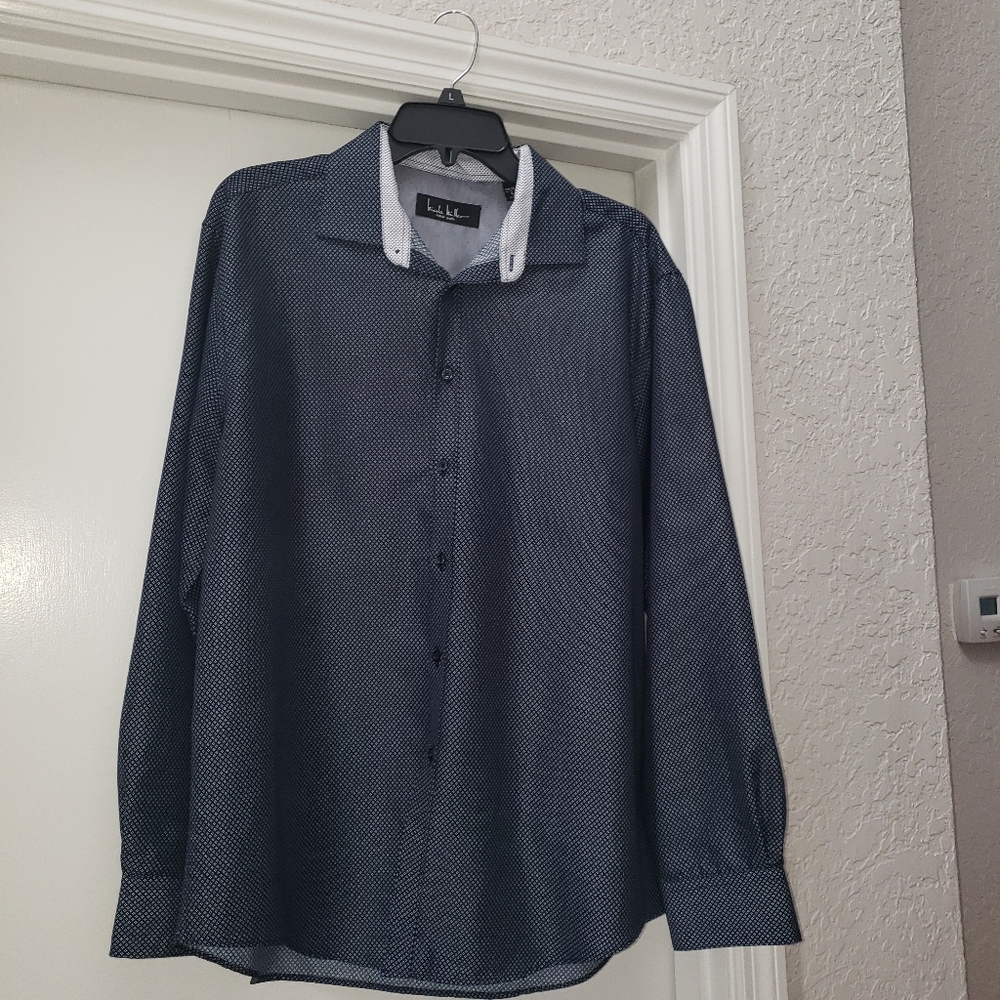 Mens Nicole Miller Dark Blue Button Down Shirt - Picture 8 of 8